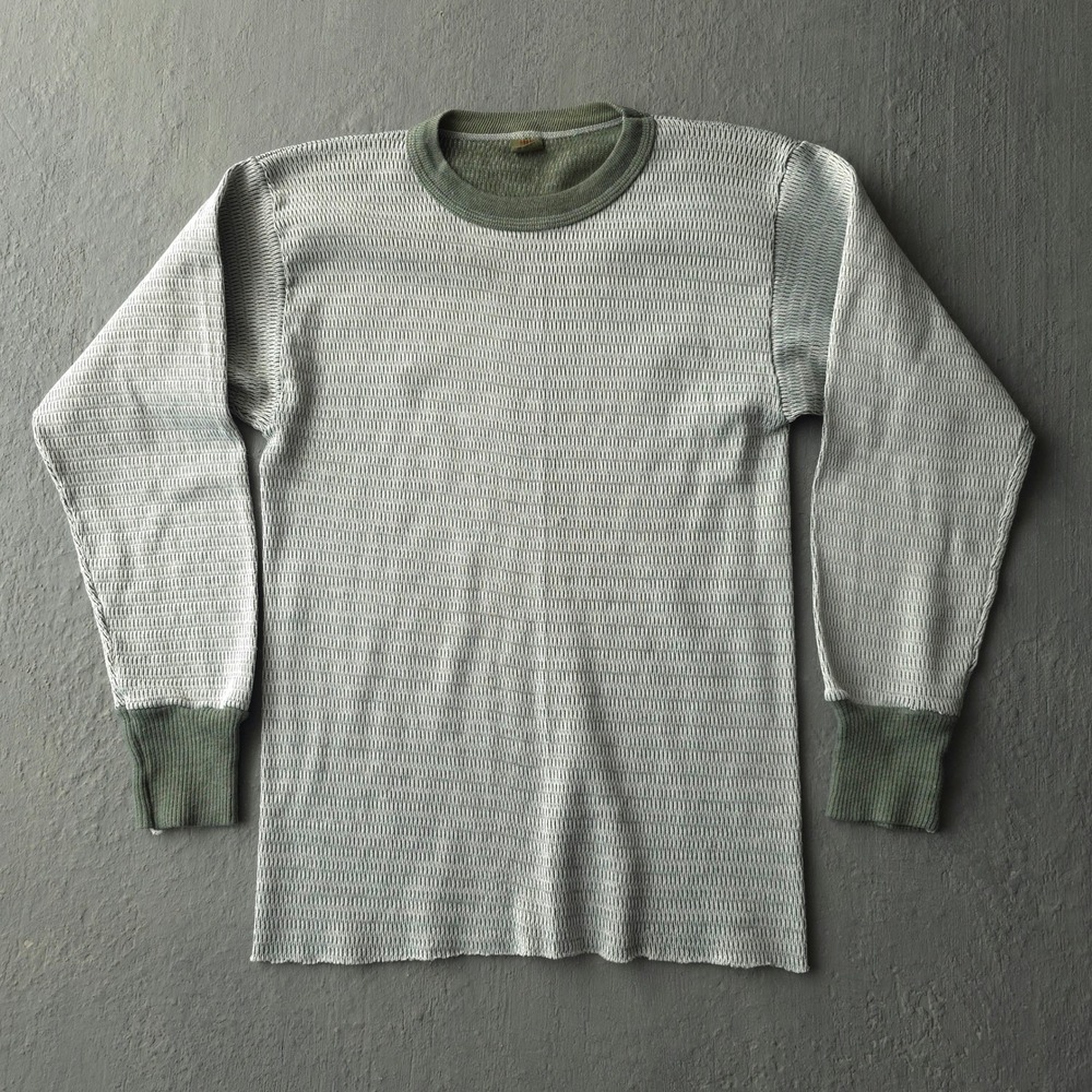 Vintage 70s Sage Green Thermal T-shirt Medium Hand Dyed Cotton Blend